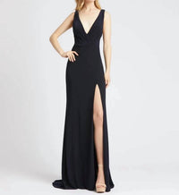 Ieena For Mac Duggal - Sleeveless V Neck Jersey Evening Gown