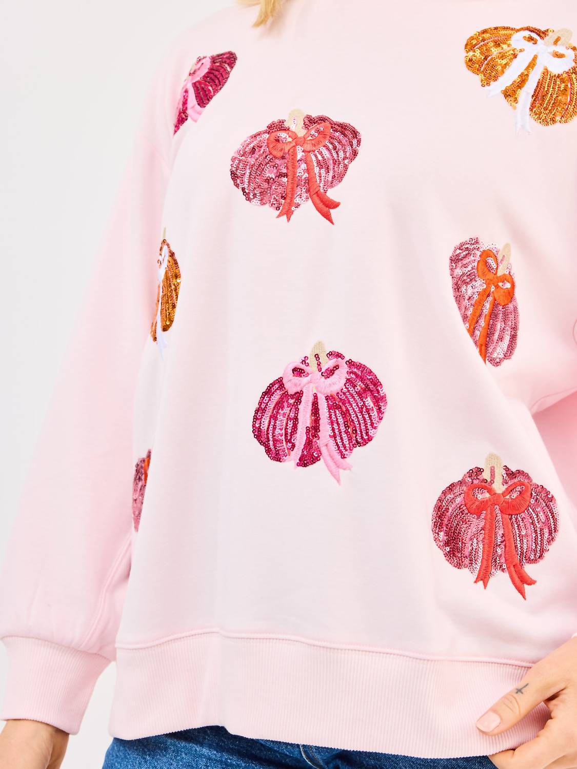 Mary Square Sarah Crew Neck Sweatshirt in pumpkin bows - women's sweater - view 4