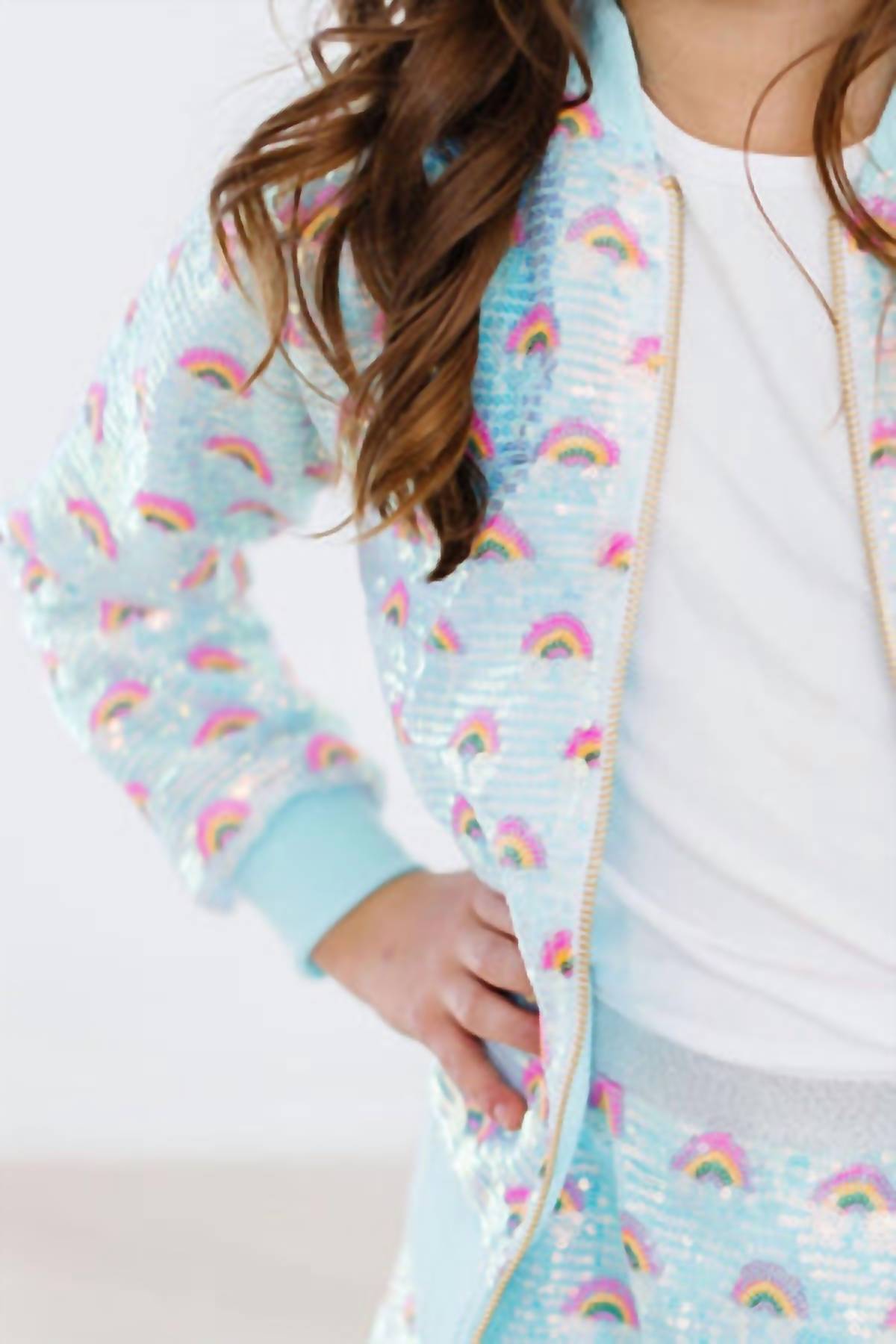 Mila & Rose Girl's Rainbow Sequin Jacket in mint - item - detail view