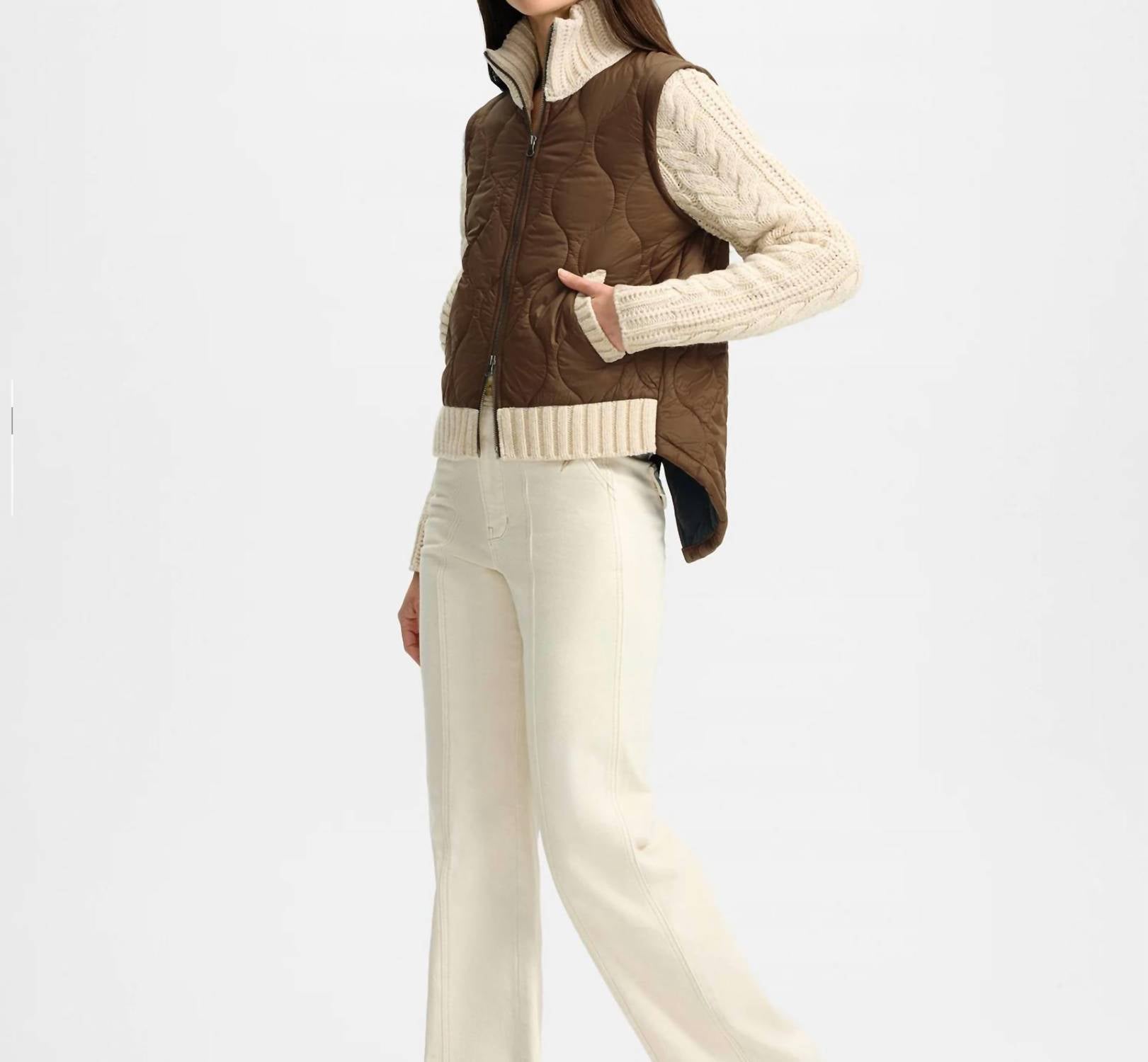 Veronica Beard PATRA MIXED MEDIA JACKET in mocha heathered sand - women's jacket