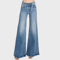 Petra153 - Women's Vintage High Waisted Stretch Wide Leg Jeans