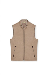 Maurizio Baldassari Arena Travel Vest With Knit Sides in brown sugar - men's jacket - detail view