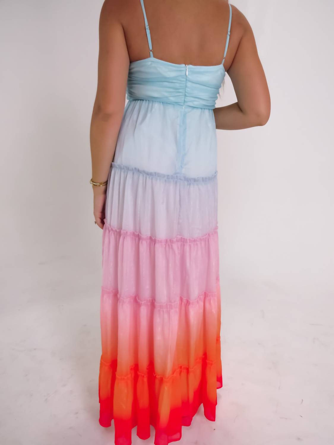 Main Strip 3d Flower Ruffle Trim Ombre Print Maxi Dress in multi ombre - women's dress - view 4