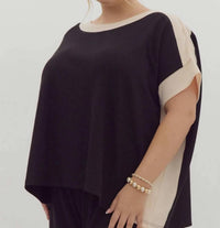 Entro - Ribbed Boat Neck Short Sleeve Top - Plus