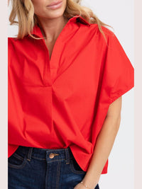 Karlie Poplin V-neck Top in red - women's blouse - alternate view