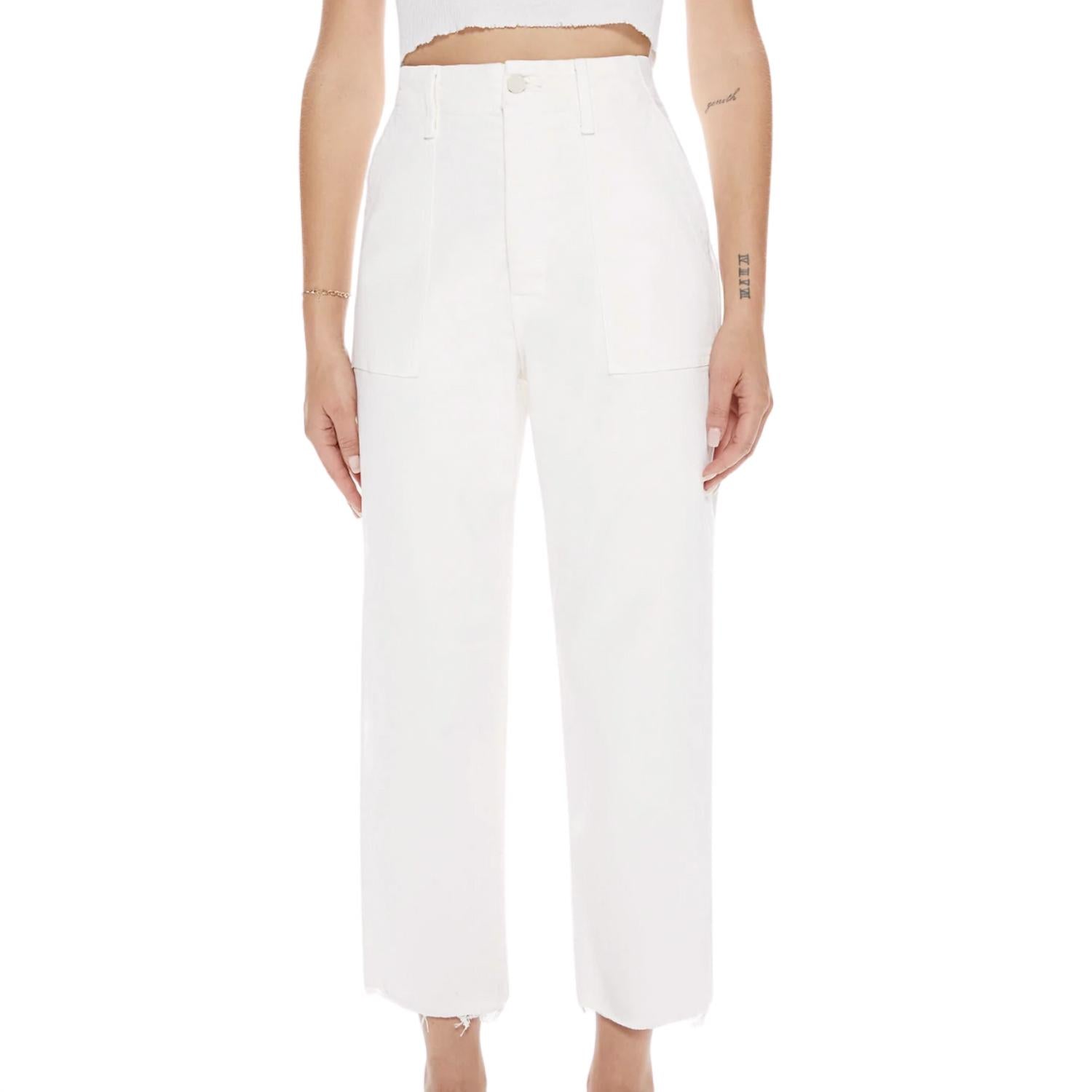 Mother Patch Pocket Private Ankle Fray Pant in cream puffs - women's pants