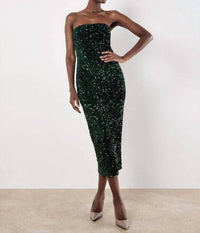Apricot - Strapless Sequin Midi Dress With Back Slit