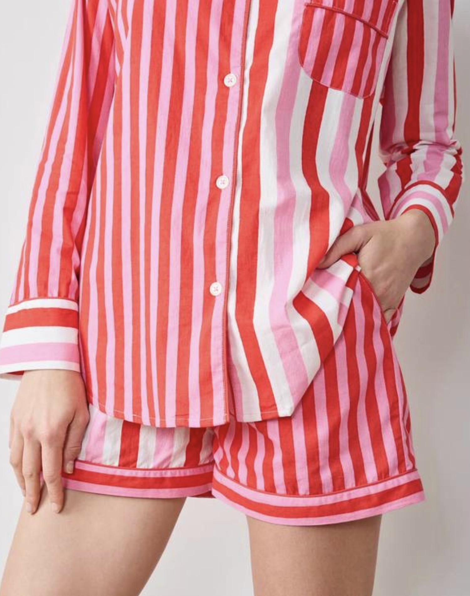 Printfresh Long Sleeve Top & Shorts Set in taffy stripe - women's intimate - view 4