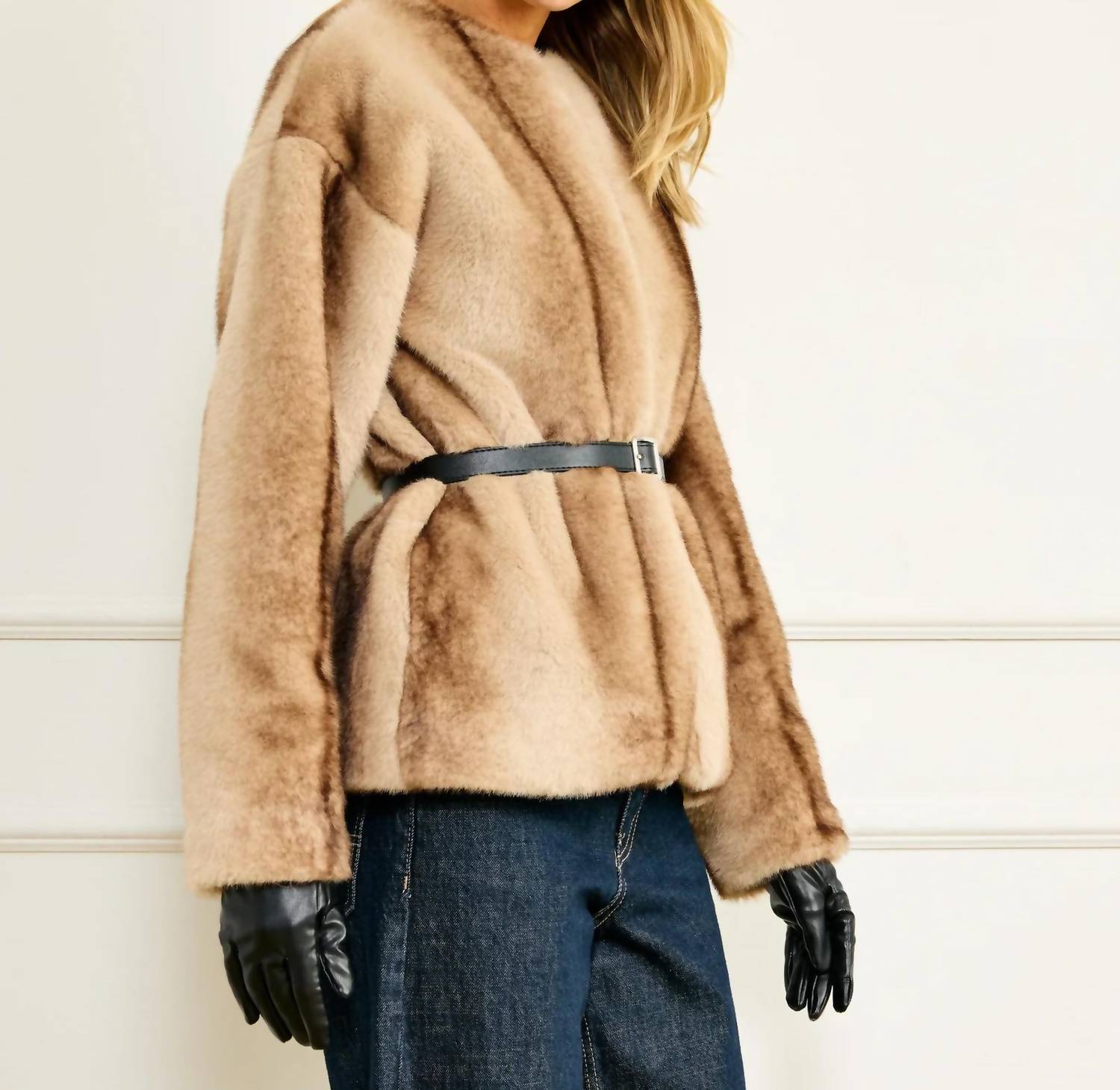 Line And Dot - City Faux Fur Long Sleeve Jacket