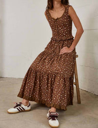 Creamon Floral Lace Trim Front Tie Top & Skirt Set in choco - women's skirt - view 6