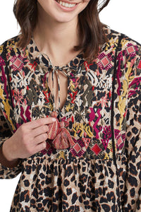 Tribal - Trisha Animal Print Long Sleeve Dolman Blouse
