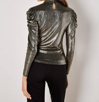 Apricot - Ruched Sleeve Metallic Top