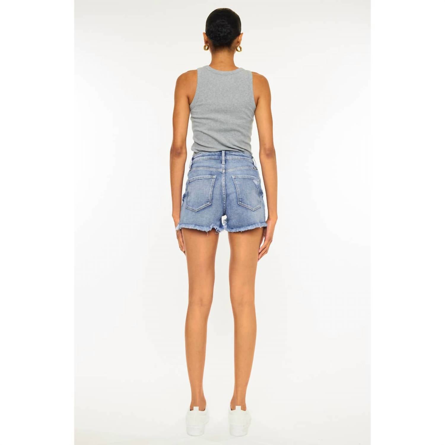 KanCan High Rise Mom Shorts in medium denim - women's shorts - view 7