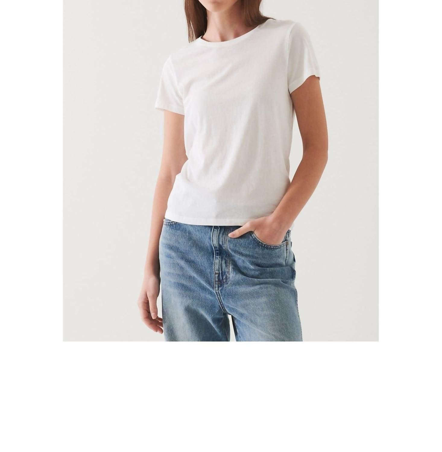 Patrick Assaraf Lightweight Pima Cotton Classic Top in white - women's t-shirt - detail view