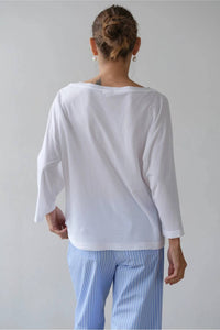 DONNI. Jersey Relaxed Boatneck Top in powder - women's long sleeve top - alternate view