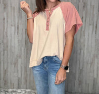 Easel Brynn Color Block Top in pink - women's t-shirt - view 4