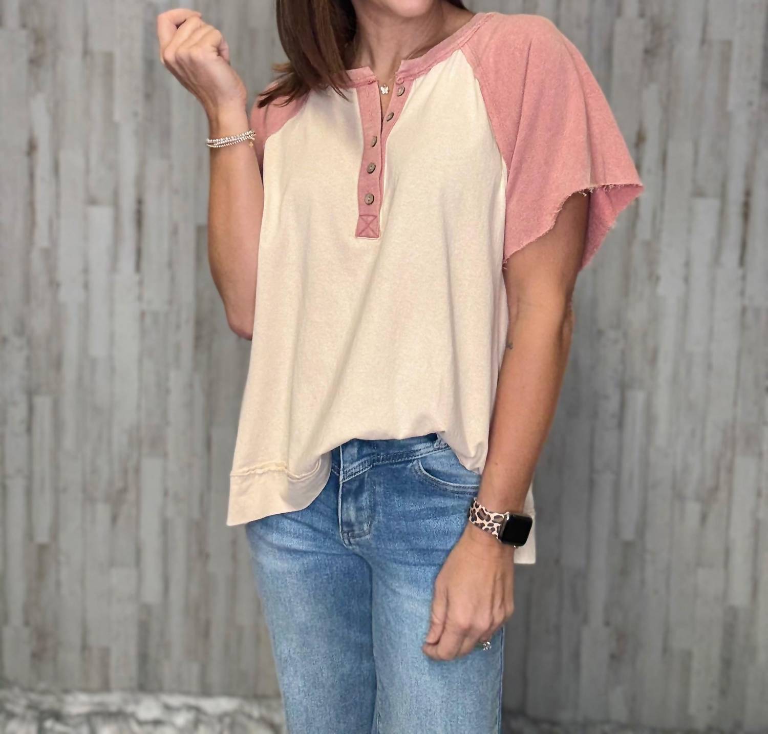 Easel Brynn Color Block Top in pink - women's t-shirt - view 4