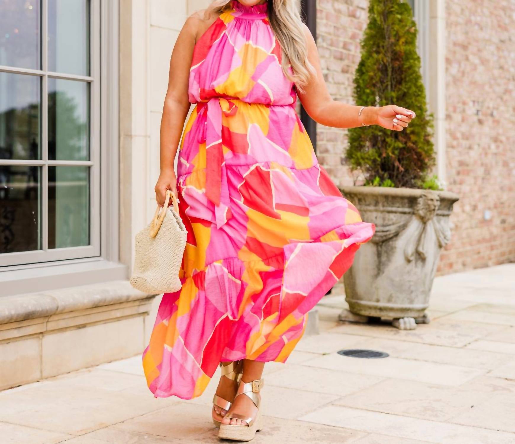 Lime N Chili - Halter Neck Tie Waist Midi Dress