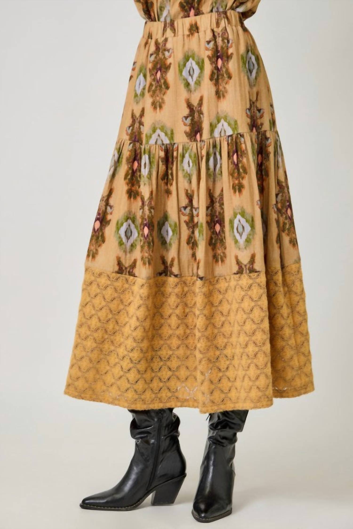 mystree Mixed Media Tiered Skirt in latte - women's skirt - view 5