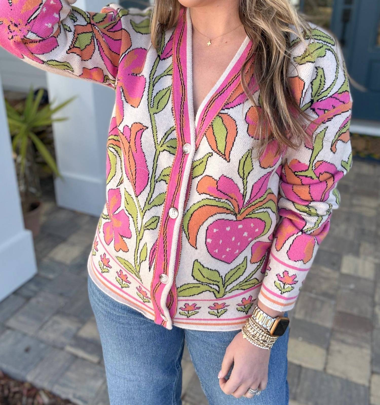 Fate Strawberry Fields Cardigan in pink 1 - women's cardigan - alternate view
