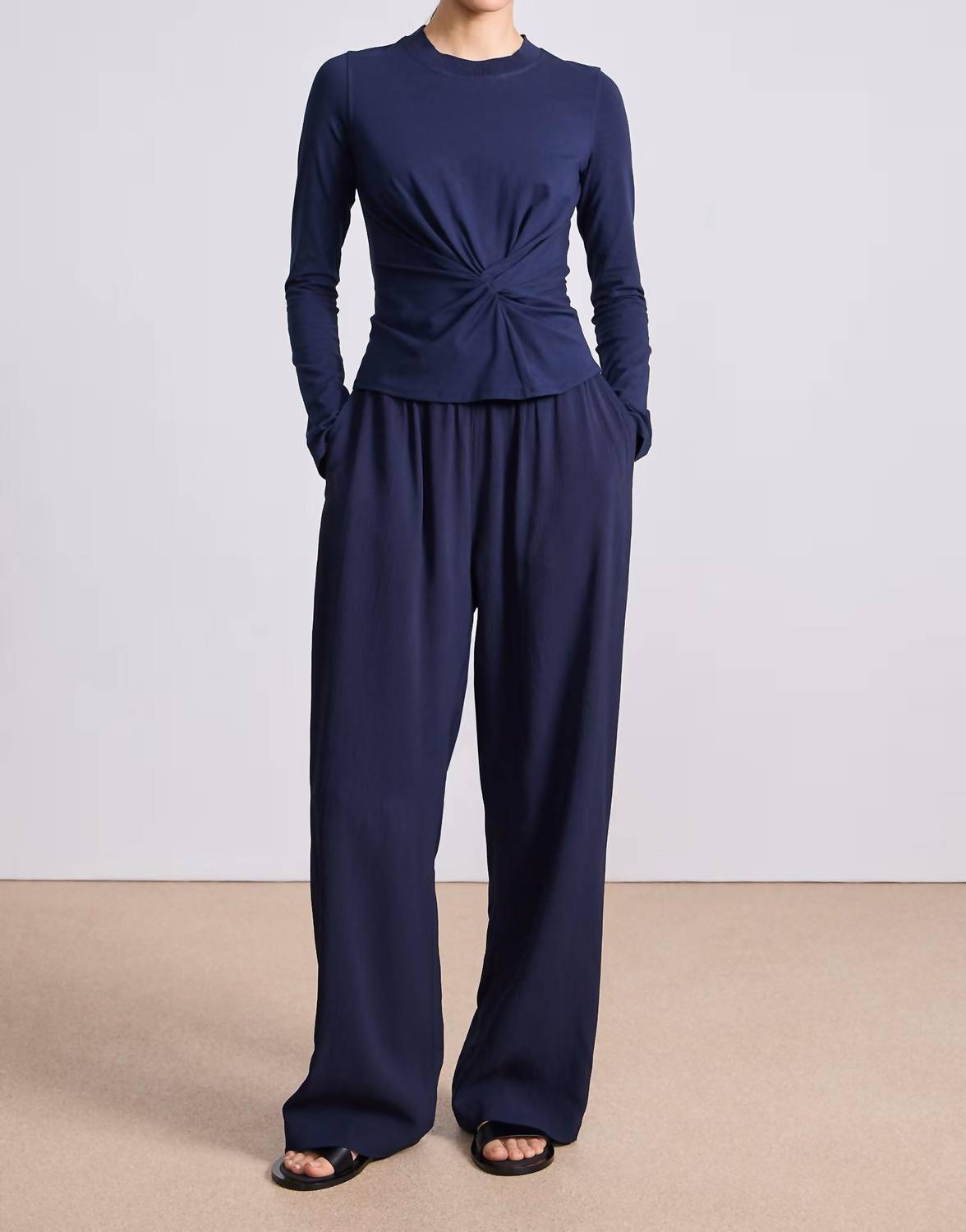 APIECE APART Twist Long Sleeve Volta Top in navy - women's long sleeve top - view 5