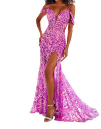 Ellie Wilde - Embroidered Sequin Tulle Mermaid Prom Dress