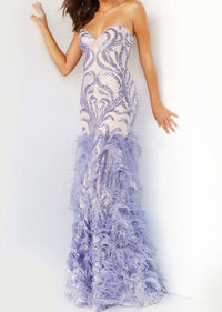 Jovani - Sweetheart Strapless Feathered Dress