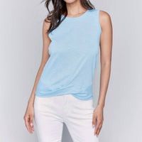 Charlie B - Solid Cotton Slub With Knot Detail Tank Top
