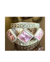 P & K Jewelry Women's Sterling Marcasite 3 Stone Ring in pink silver - women's jewelry - detail view