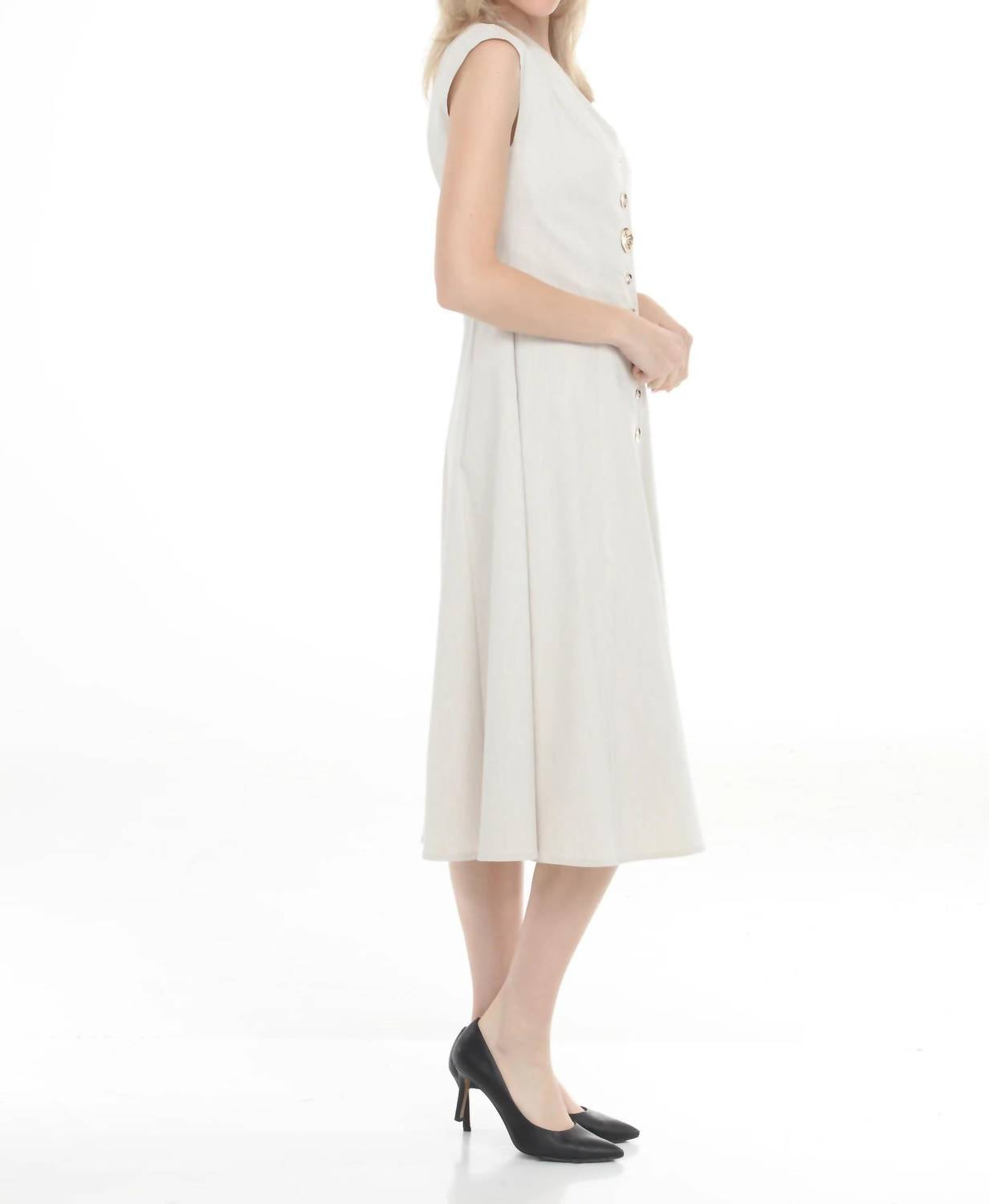 Joseph Ribkoff - Button Front V-neck Midi A-line Dress