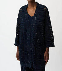 Joseph Ribkoff - Sequined Open Front 3/4 Sleeves Cardigan