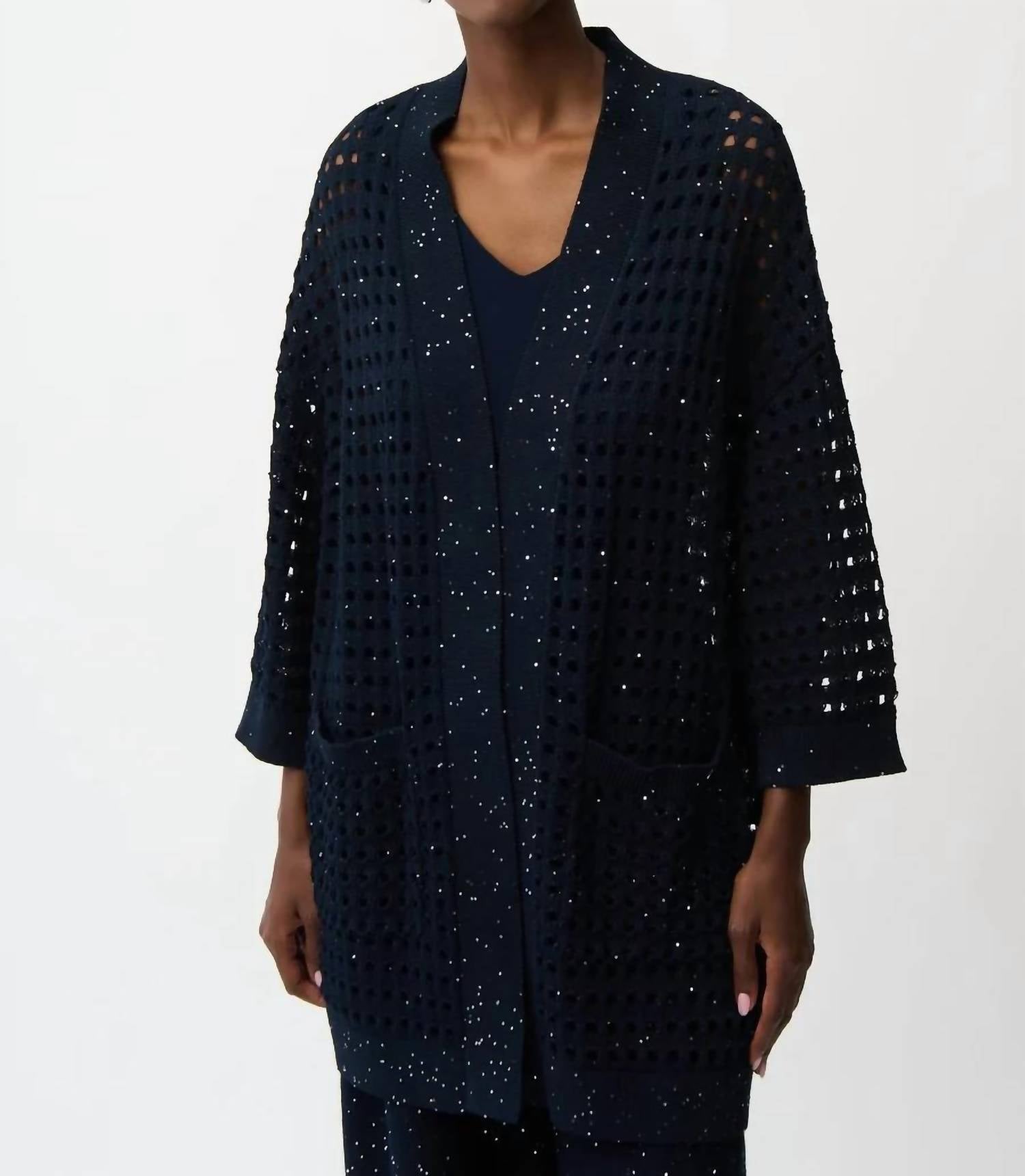 Joseph Ribkoff - Sequined Open Front 3/4 Sleeves Cardigan