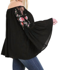 Umgee - Floral Embroidered Bell Sleeve Top
