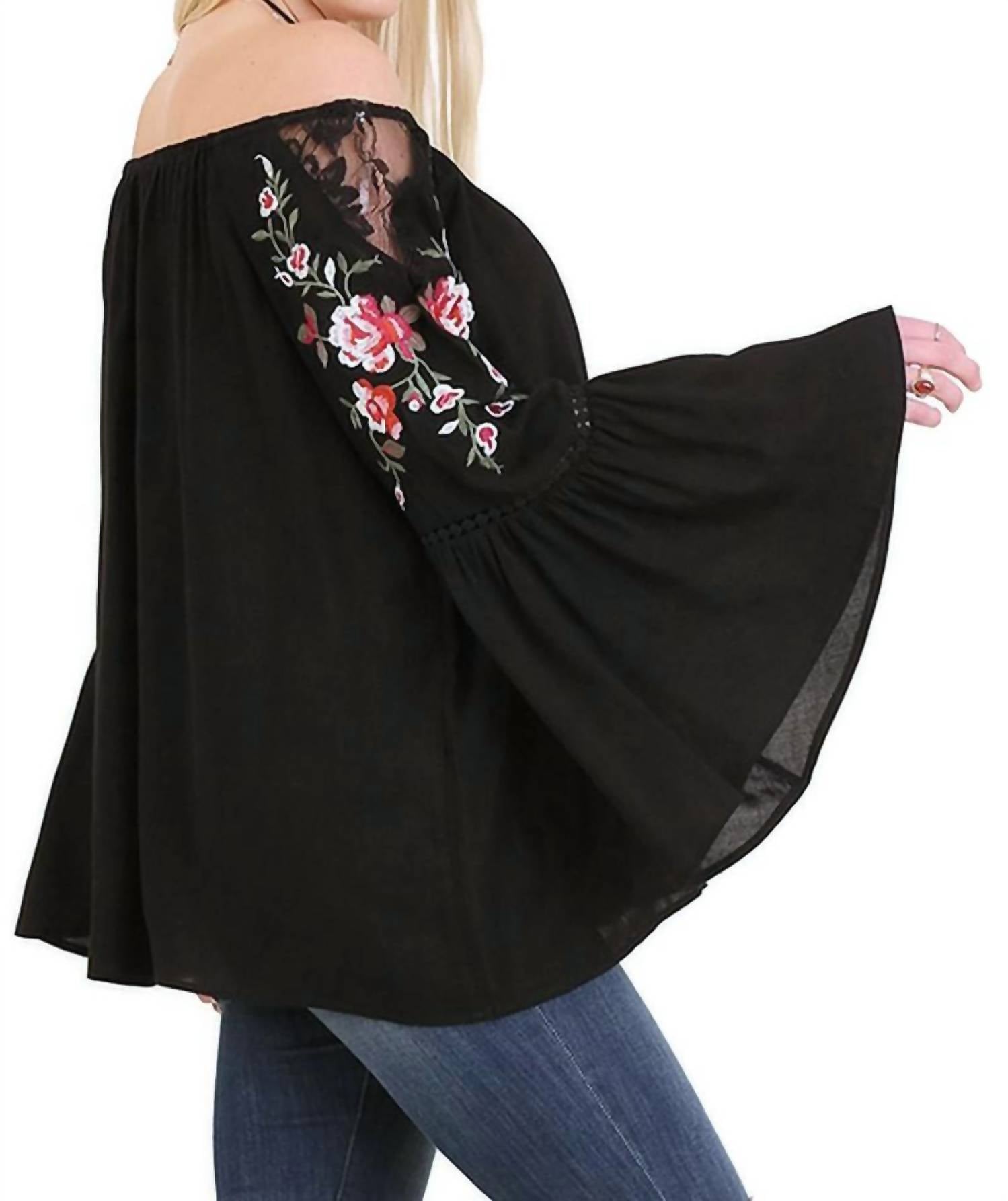 Umgee - Floral Embroidered Bell Sleeve Top