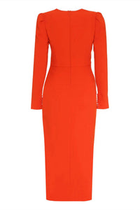 self-portrait Crepe Ruched Midi Dress in orange - women's dress - view 5