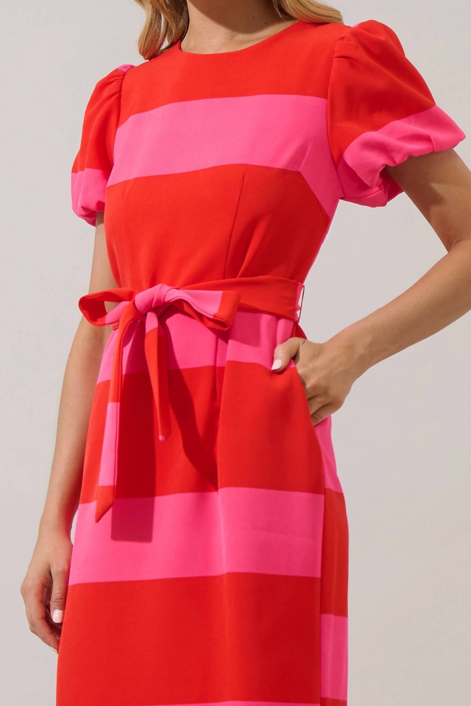 SUGARLIPS Lolli Pop Stripe Midi Dress in fuchsia red - women's dress - view 4