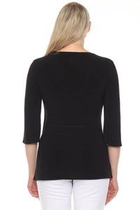 Joseph Ribkoff - Ruched V-neck Asymmetric Tunic Top