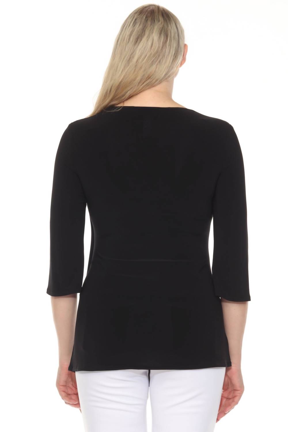 Joseph Ribkoff - Ruched V-neck Asymmetric Tunic Top
