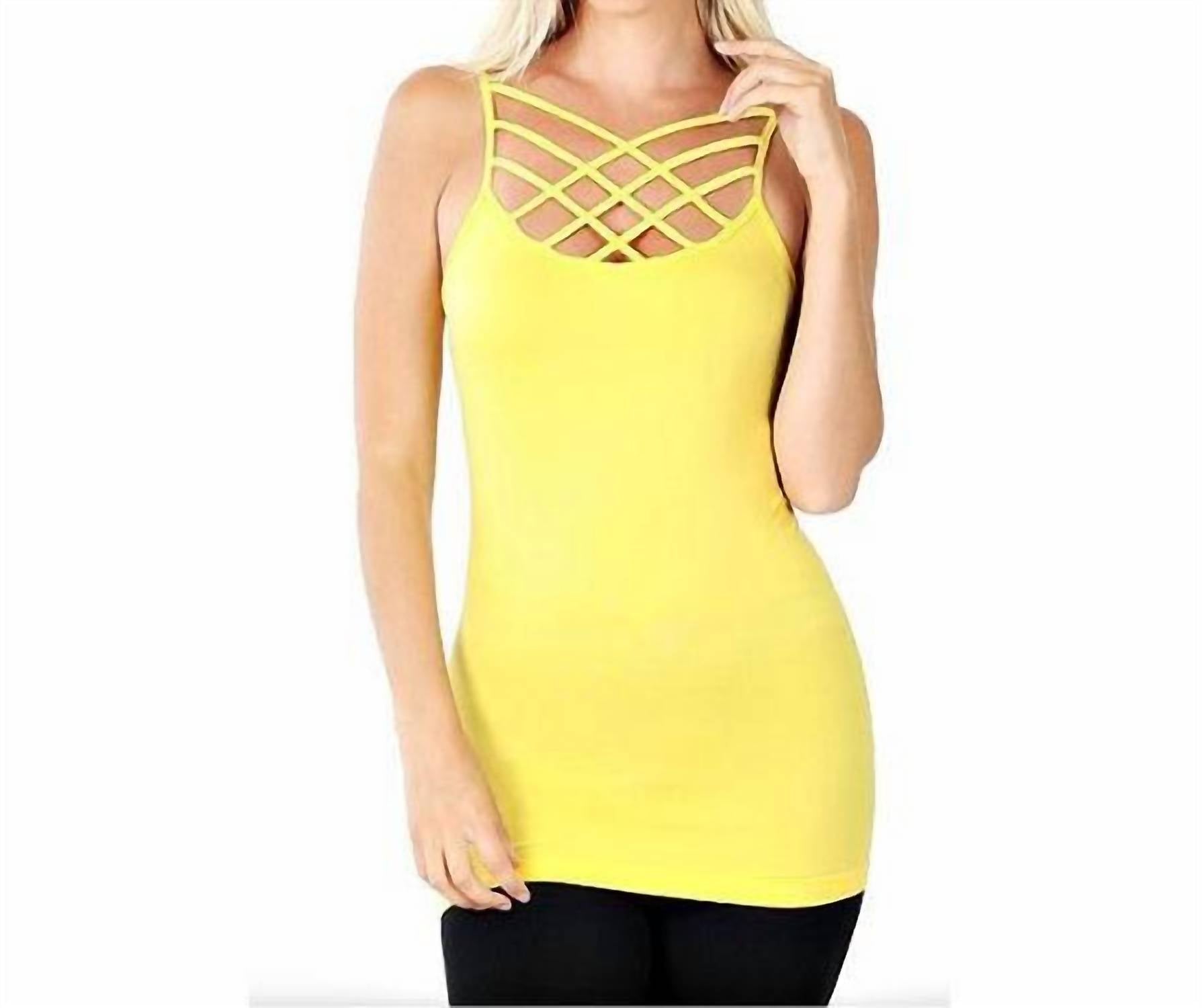 ZENANA Criss Cross Seamless Camisole in yellow - women's shirt
