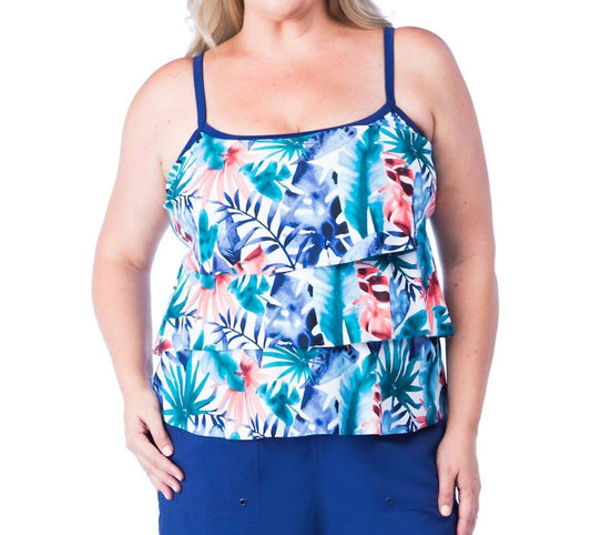 Maxine - Tropical Plus Size Tiered Tankini Top