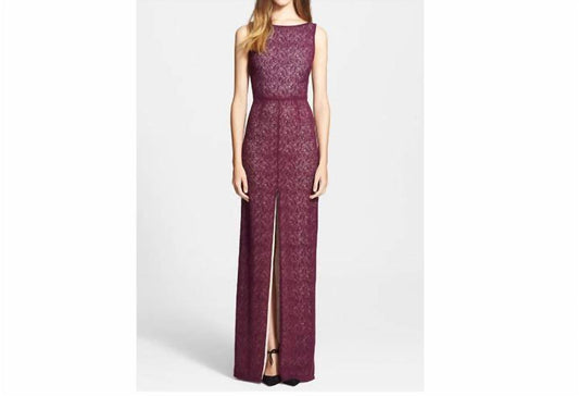Alice + Olivia - Lace Overlay Front Slit Long Mermaid Dress