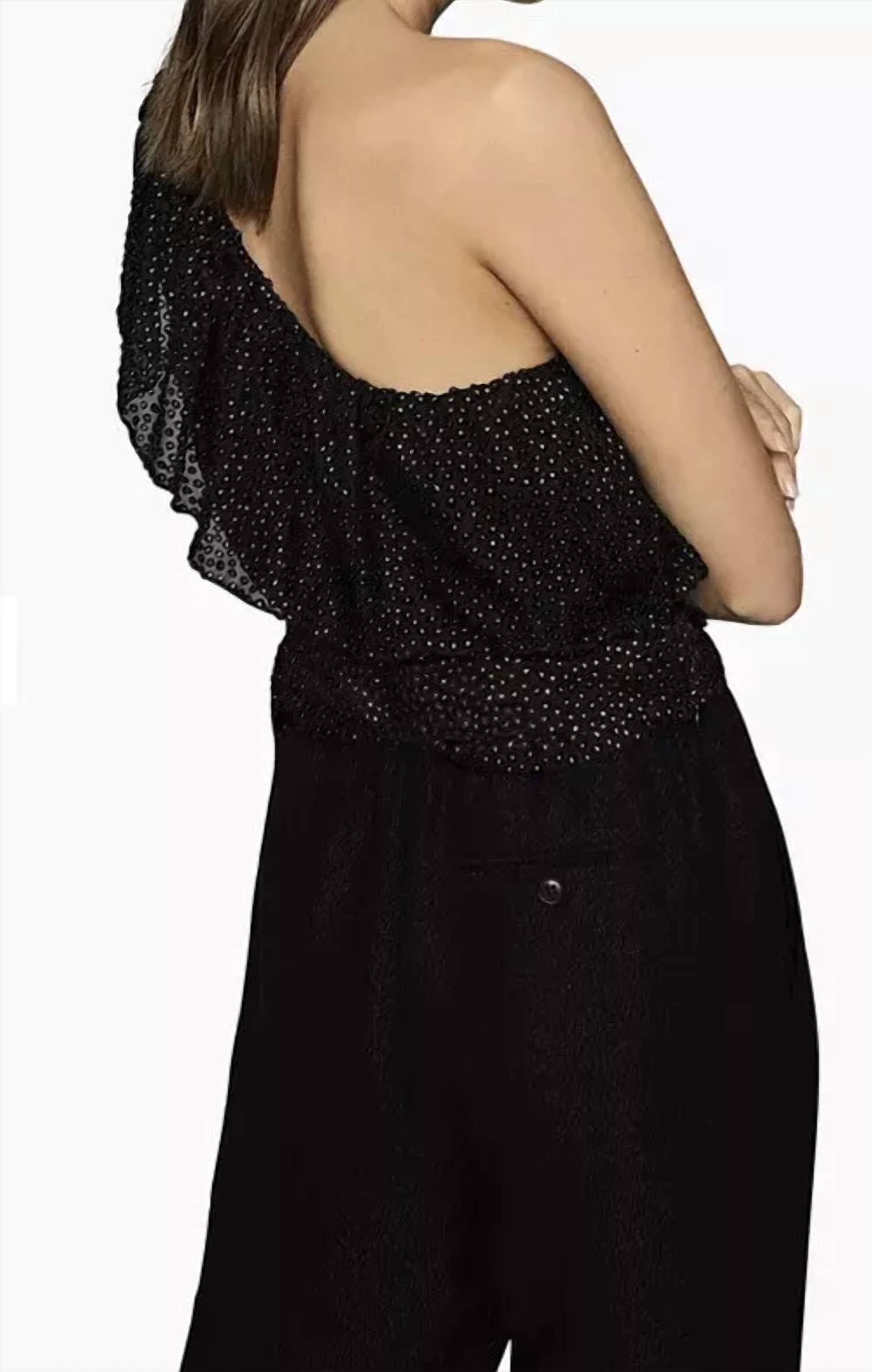 Reiss - Nora Metallic Spot Asymmetric Neck Tie Detail Top