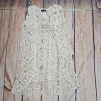 Papillon Women's Crochet Open Vest in beige - women's jacket