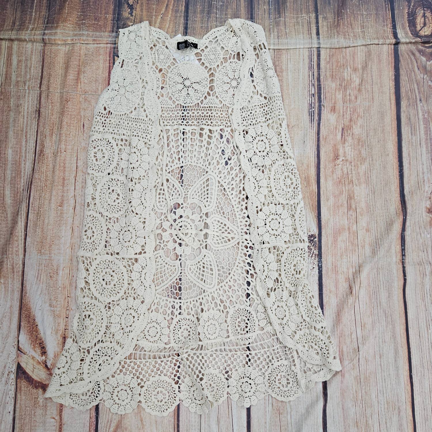 Papillon Women's Crochet Open Vest in beige - women's jacket