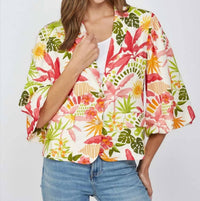 Fate - Tropical Print Cropped Linen Blend Blazer