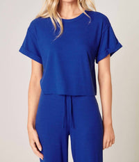 SUGARLIPS Leisure Ribbed Boxy Tee in vivid navy - women's shirt