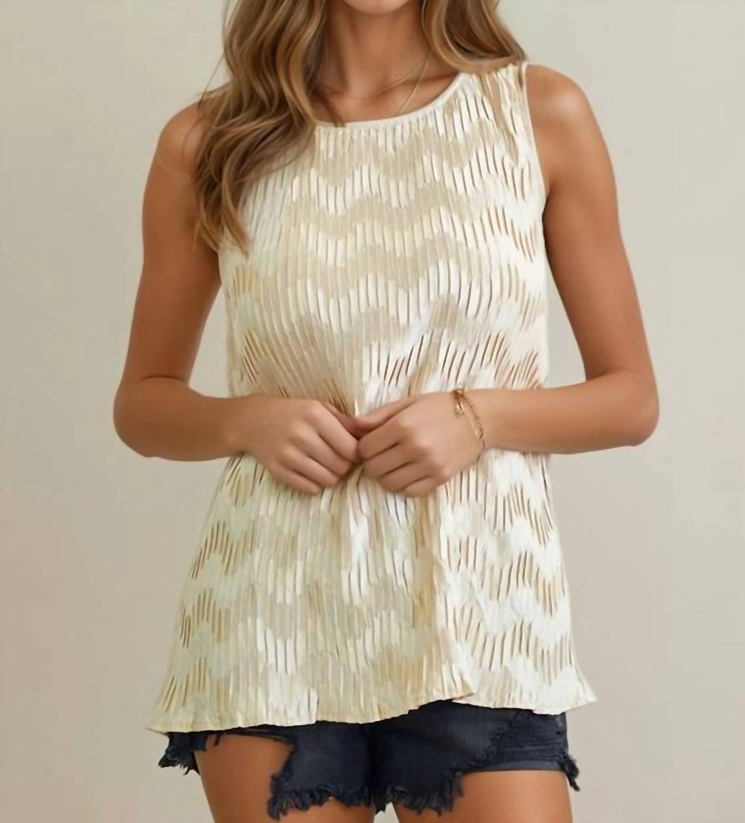 Doe and Rae Crinkled Sleeveless Top in champagne - women's t-shirt