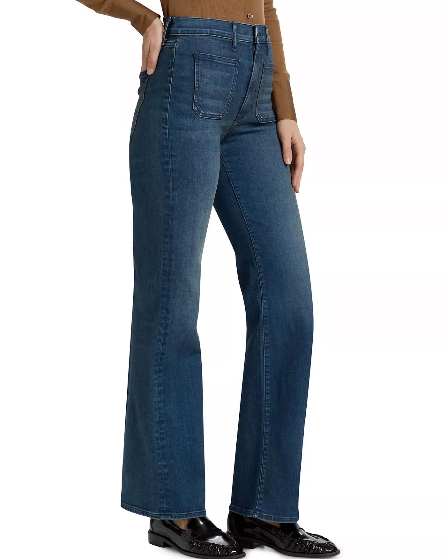 Veronica Beard Crosbie Loafer High Rise Wide Jeans in northern lights - women's jeans - detail view