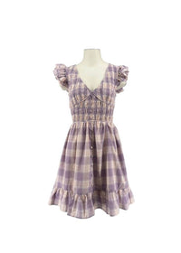 En Saison - Women's V Neck Gingham Ruffle Sleeve Midi Dress