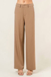 Fore Collection COLOR BLOCKED WIDE LEG PINSTRIPE PANTS in beige - women's pants